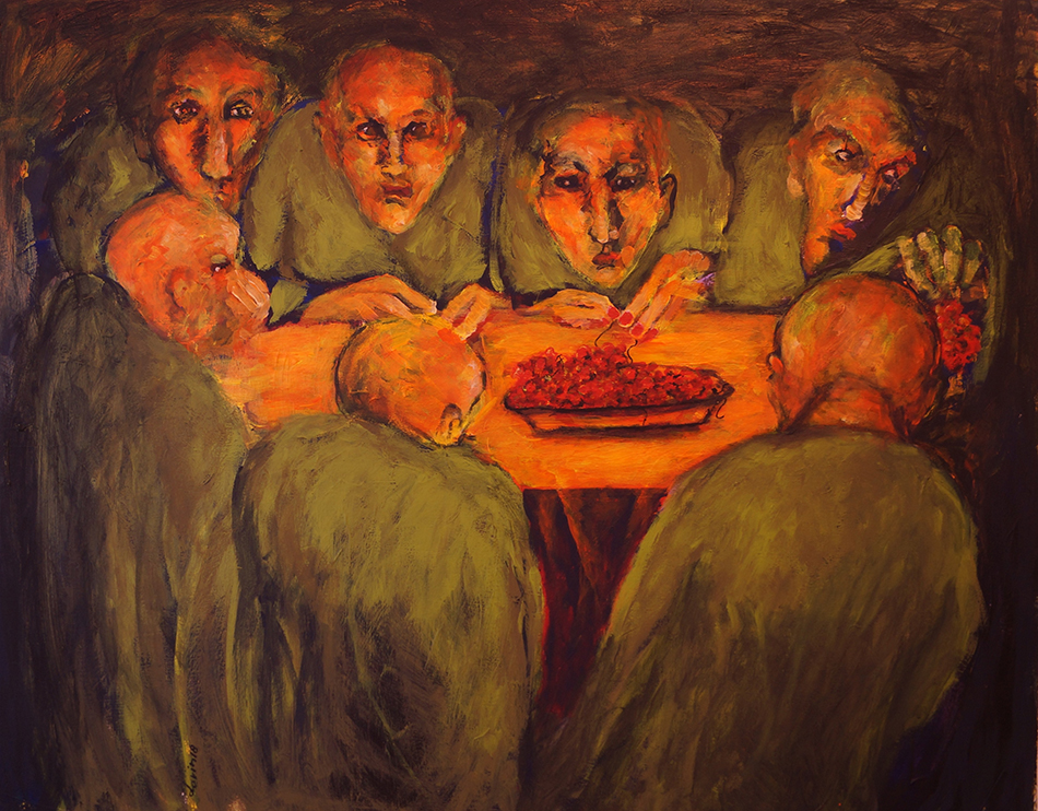 Weiter Schreiben, Ali Kurdi, Hunger © Darin Ahmad, Bon Appetit, Acrylic on Canvas, 80 x 100 cm (2018)