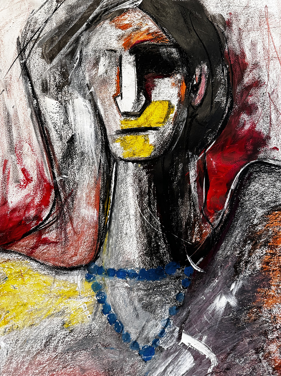 Farbige, expressive Malerei, eine Büste mit Kette @ Jahan Ari Rafa