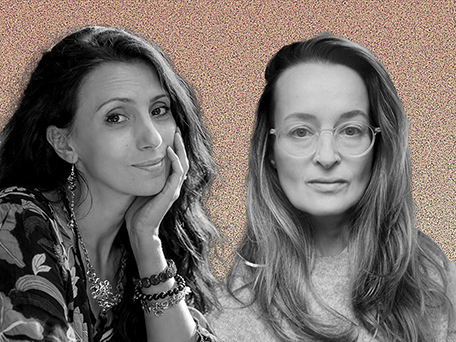 Schwarz-Weiß-Collage: links Meral Şimşek, rechts Sandra Gugić, beide blicken in die Kamera.